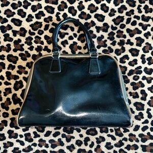 Bowler bag, black vinyl w/leopard lining bowling bag, rockabilly